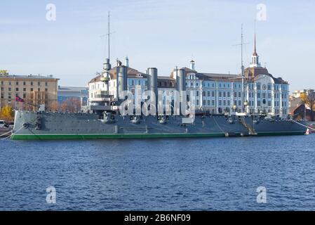 ST. PETERSBURG, RUSSIA - OCTOBER 25, 2019: Cruiser Aurora close-up on an October afternoon Stock Photo