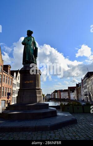 Jan Van Eyck Square, Bruges, Belgium Stock Photo