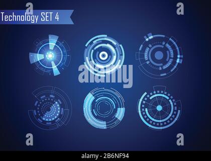 Set of Circle Abstract Digital Technology UI Futuristic HUD Virtual Interface Elements Sci- Fi Modern User For Graphic Motion, Theme Technology, Game Stock Vector