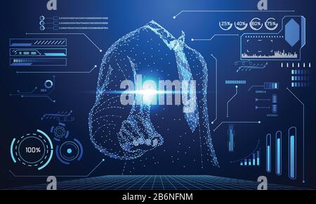abstract technology concept line triangle and points businessman low poly finger pointing futuristic virtual hologram communication system link busine Stock Vector