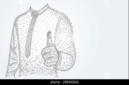 Abstract technology line triangle and points businessman low poly Thumbs up on hand polygonal future modern wireframe on hi tech future gray backgroun Stock Vector