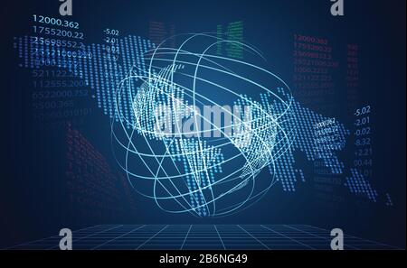 abstract technology world digital link network connection and map dot link ui futuristic concept hologram digital innovation on hi tech future design Stock Vector