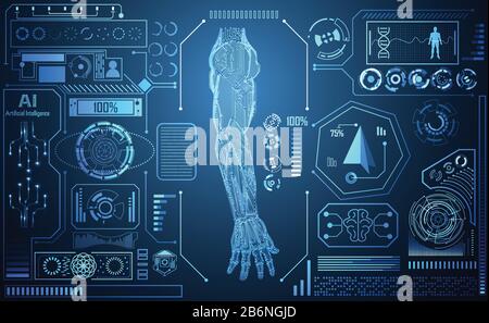 Abstract technology AI arm digital artificial intelligence concept Machine in Human for  treatment about health medical science medicine. Example Arm Stock Vector
