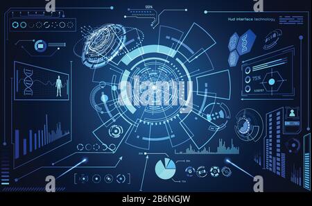 abstract technology ui futuristic concept hud interface hologram elements of digital data chart, communication, computing and circle percent vitality Stock Vector