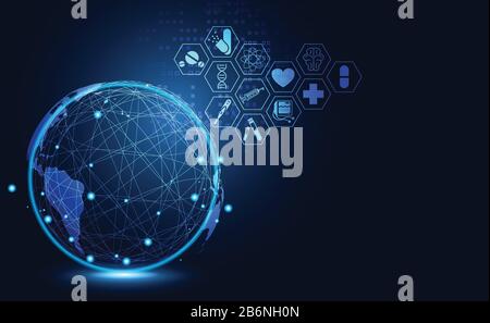 Abstract health medical science healthcare icon digital technology world concept modern innovation,Treatment,medicine on hi tech future blue backgroun Stock Vector