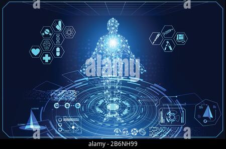 abstract technology ui futuristic concept hud interface hologram elements of digital data chart, communication, computing,human body digital health ca Stock Vector