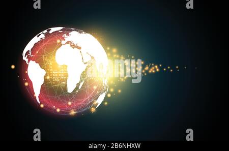 abstract technology concept global network connection futuristic earth globe virtual hologram communication system world and digital link for template