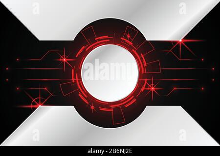abstract technology background concept circle circuit digital metal red on hi tech future design Stock Vector