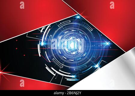 abstract technology background concept circle circuit digital metal red on hi tech future design Stock Vector