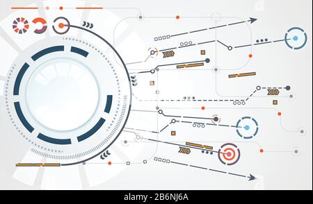 abstract technology circle circuit digital link connection on hi tech white gray background Stock Vector