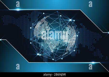 abstract technology background concept digital world map dot metallic blue on hi tech future design Stock Vector