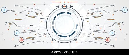 abstract technology circle circuit digital link connection on hi tech white gray background Stock Vector