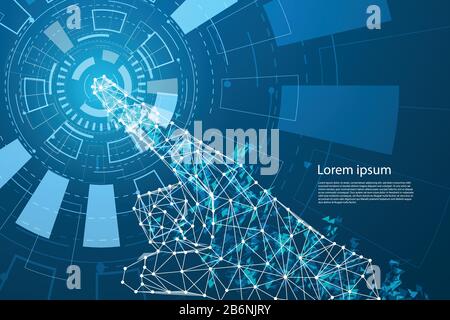 abstract technology hands digital forefinger the future Interface circle technology on hi tech background. Stock Vector