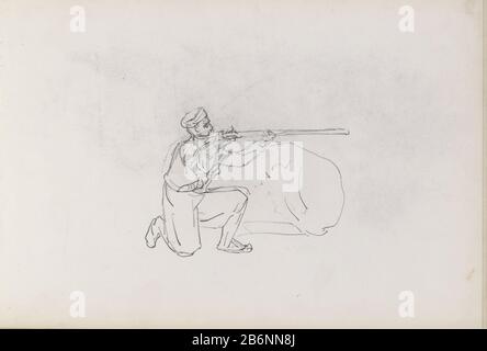 Geknielde soldaat met een geweer Kneeled soldier with a rifle object type: sketch-leaf Object number: RP-T-1949-147-10 (V) Description: Journal 10 verso from a sketch-25 bladen. Manufacturer :  draftsman: George Henry Breitner Place manufacture: Rotterdam  Dating : 1873 Physical features: pencil material: paper pencil  Subject: division of armed forces (+ during the battle) kneeling figure Stock Photo