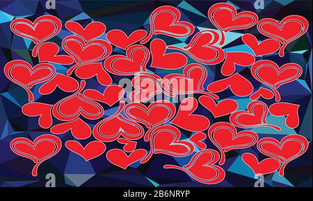 Collection of hearts on abstract diamonds background Stock Vector