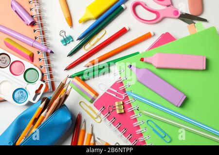 Different stationary on white background, top view Stock Photo