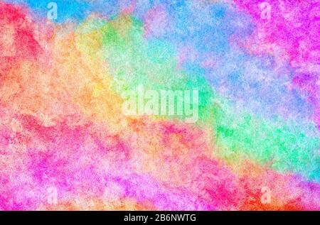 Abstract pink blue red yellow green violet orange purple watercolor on white background.The color splashing in the paper.It is a hand drawn. Stock Photo
