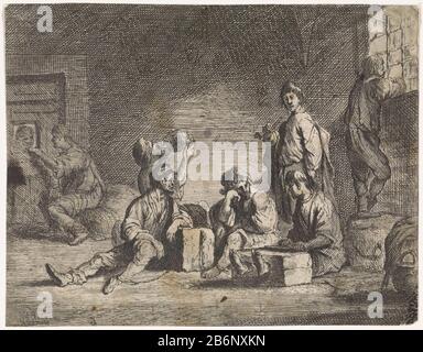 Gevangenen in kerker Genretaferelen (serietitel) The prisoners are chained to blocks. One of them talking to someone through the hatch in the door. Another looks through the bars in the window buiten. Manufacturer : printmaker Cornelis de Waelplaats manufacture: Italy Date: 1630 - 1648 Physical features: etching and engra material: paper Technique: etching / engra (printing process) Dimensions: sheet: H 113 mm × W 145 mm Subject: prison, jail Stock Photo