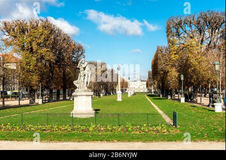 A picturesque park of great explorers in front of Luxembourg Palace gardens, Paris, France Stock Photo