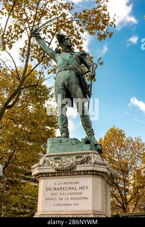 A statue of French military commander Marshal Ney in Paris city centre, France. Erected in 1859, sculptor Francois Rude (1784-1855) Stock Photo