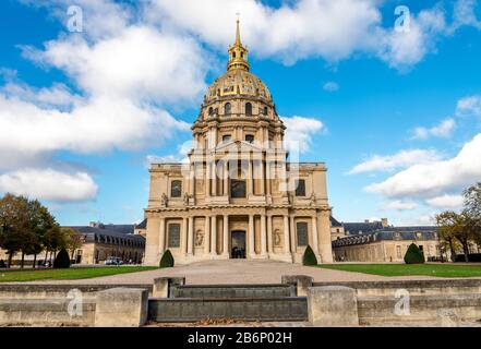 A view of Golden Dome shaped church of the Hotel des Invalides from Avenue de Tourville, Paris, France Stock Photo