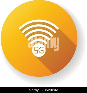 5G signal indicator orange flat design long shadow glyph icon. Internet connection quality. Mobile cellular network. Wireless technology. Silhouette Stock Vector