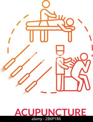Acupuncture concept icon. Traditional chinese medicine, complementary therapy idea thin line illustration. Healing technique with needles. Vector Stock Vector