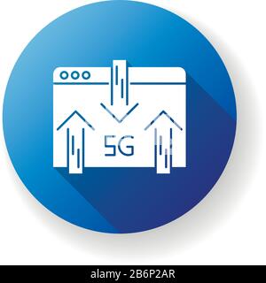 5G web browser blue flat design long shadow glyph icon. Internet browsing. Wireless technology. Fast connection. Data transmission, exchange Stock Vector