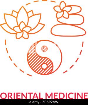Oriental medicine concept icon. Alternative healing, complementary therapy idea thin line illustration. Traditional eastern holistic treatment. Vector Stock Vector