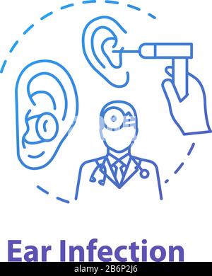 Ear infection concept icon. Physician check. Diagnosis for otitis. Doctor examining patient. Medical checkup. Otolaryngology idea thin line Stock Vector