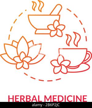 Herbal medicine concept icon. Alternative therapy, herbalism idea thin line illustration. Traditional treatment with medicinal plants, naturopathy Stock Vector