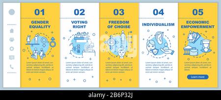 Gender equality onboarding vector template. Female political, social and economic empowerment. Responsive mobile website with icons. Webpage Stock Vector