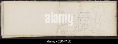 Gezicht op Buren met de Sint-Lambertuskerk en de Huizenpoort View Buren St. Lambert and the Houses Gate Object Type: sketchbook sheet Item number: RP-T 1945-23-21 (V) Labeling / Brand: Color note handwritten description: View Buren St. Lambertus and the Gate House. Sheet 21 verso and leaf 22 recto from a sketchbook with 55 blades made in the Veluwe in North Duitsland. Manufacturer : artist: Cornelis Springer Place manufacture: Neighbors Date: approx 1863 Physical features: pencil material: paper pencil  Subject: cityscapes and landscapes with constructions of people church (exterior) city gate Stock Photo