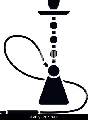 Hookah black glyph icon. Sheesha house. Party object. Nargile lounge. Odor from pipe. Scent of vaporizing. Smoking area. Silhouette symbol on white Stock Vector