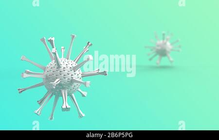 3d render of coronavirus model in cyan gradient background with space for text. Stock Photo