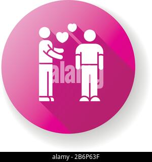 Affection pink flat design long shadow glyph icon. Love, romantic relationship, interpersonal sympathy. Valentine day. Emotional attachment Stock Vector