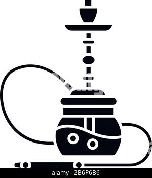 Hookah black glyph icon. Sheesha house. Cultural qalyan. Nargile lounge. Odor from pipe. Scent of vaporizing. Smoking area. Silhouette symbol on white Stock Vector