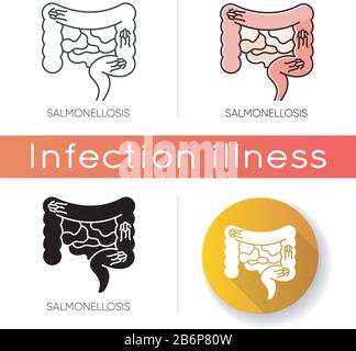 Salmonellosis icon. Linear black and RGB color styles. Digestive system bacterial infection, gastroenterological illness. Microbes causing fever and Stock Vector