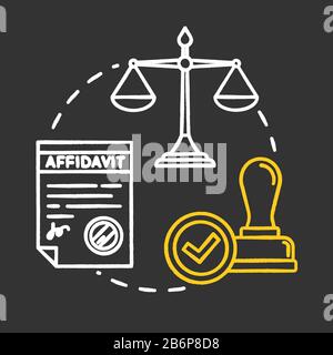 Notarize affidavits chalk RGB color concept icon. Ownership claim. Jury verdict. Courthouse process. Notary service idea. Vector isolated chalkboard Stock Vector