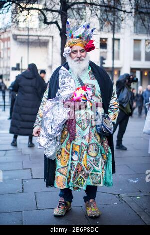 LONDON, UK- febryary 15 2020: Fashionable people on the street . Street style Stock Photo