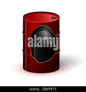 A red metal barrel with oil or other black liquid inside. A cut or a hole in the side wall. You can see what is inside. Stock Vector