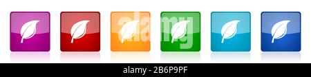 Nature icon set, colorful square glossy vector illustrations in 6 options for web design and mobile applications Stock Vector