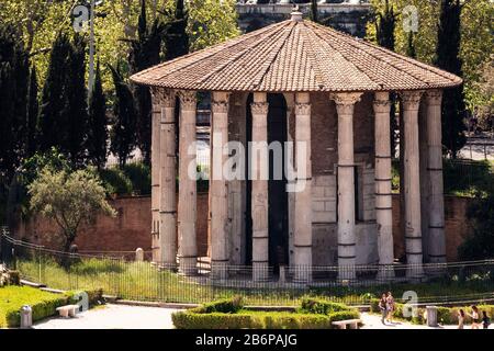 The Temple of Hercules Victor(Italian: Tempio di Ercole Vincitore) or Hercules Olivarius is a Roman temple in Piazza Bocca  della Verità, Rome Stock Photo