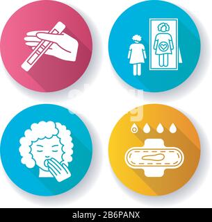 Early pregnancy symptom flat design long shadow glyph icons set. Lady with  dizziness. Woman fainting. Frequent urination urge. Vomiting from nausea  Stock Vector Image & Art - Alamy