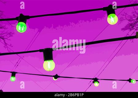 The light bulb hangs on the wires on background.  Stock Vector