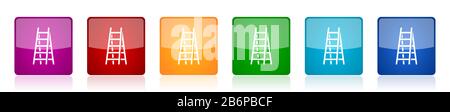 Double ladder icon set, step, climb, tool, level colorful square glossy vector illustrations in 6 options for web design and mobile applications Stock Vector