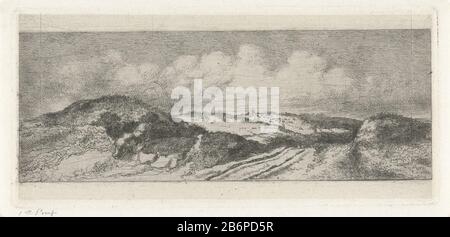 Gezicht op Wassenaar vanuit de duinen dunes. In the background the village Wassenaar. Manufacturer : printmaker: Jacobus Ludovicus Cornet to design: Jacobus Ludovicus Cornet Place manufacture: Leiden Date: 1825 - 1882 Physical features: etching; proofing material: paper Technique: etching dimensions: plate edge: H 105 mm × W 229 mm Subject: dunes (not visible sea); in the dunes where: Wassenaar Stock Photo