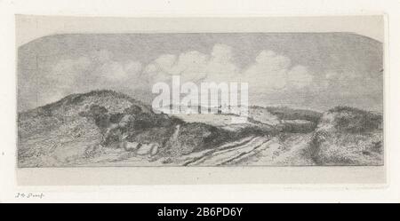 Gezicht op Wassenaar vanuit de duinen dunes. In the background the village Wassenaar. Manufacturer : printmaker: Jacobus Ludovicus Cornet to design: Jacobus Ludovicus Cornet Place manufacture: Leiden Date: 1825 - 1882 Physical features: etching; proofing material: paper Technique: etching dimensions: plate edge: H 105 mm × W 225 mm Subject: dunes (not visible sea); in the dunes where: Wassenaar Stock Photo