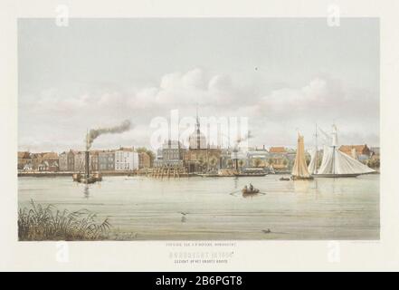 Gezicht op de Groothoofdspoort in Dordrecht Gezicht op het Groote Hoofd (titel op object) Dordrecht in 1864 (serietitel op object) Big Head can be seen from the water. On the river sail two steamships, three boats and two ships. Bottom left is just to see the grass on the bank. Under the image: Dordrecht in 1864. Manufacturer : printmaker Christiaan Bos (listed building) printer: Emrik & Binger (listed building) publisher: J.P. Lapel (listed property) Place manufacture: printmaker: Netherlands Publisher: Haarlem Publisher: Dordrecht Date: 1845 - 1918 Physical characteristics: color lithograph Stock Photo