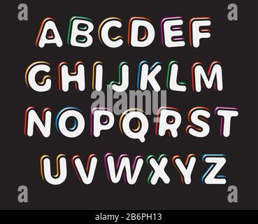 3D font with color outline, children s style letters for children party, design of funny posters and color festive headlines. Isolated vector thick Stock Vector